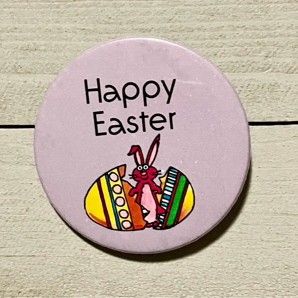 HAPPY EASTER Vintage Holiday Bunny Rabbit Pinback Button NEW